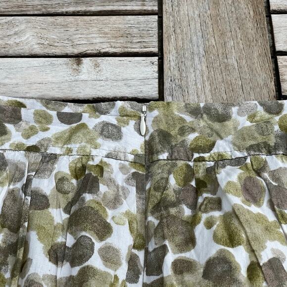 Anne Taylor Loft Womens Size 4 Mini Skirt Dotted Green Tan White Ruffled Lined - Picture 3 of 15